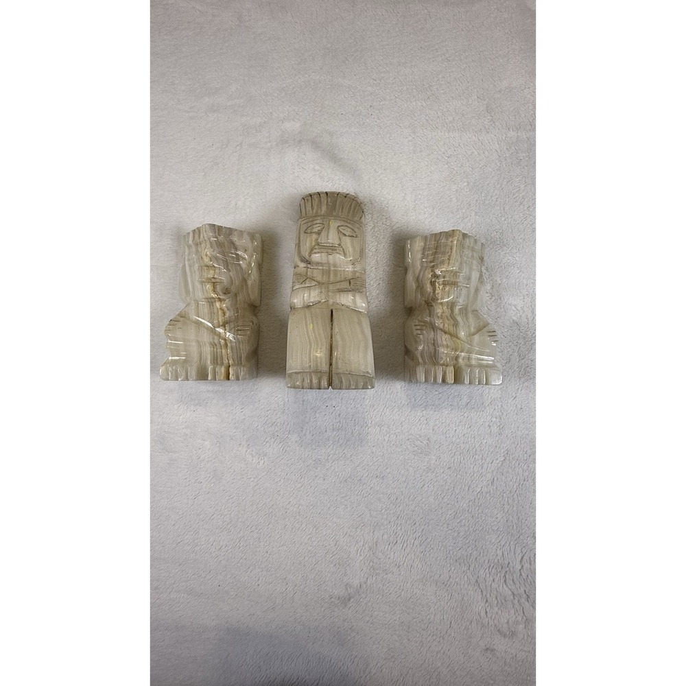 Hand Carved Mexican Onyx Stone Tribal Tiki Aztec Mayan Figurines Lot of 3